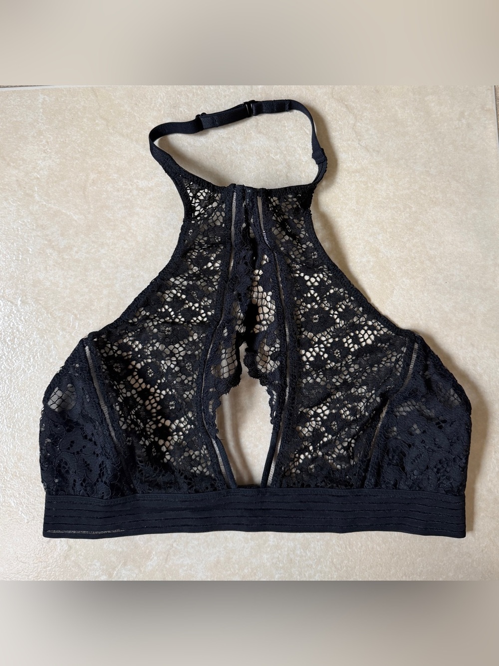 Victoria's Secret Bralette Women's S Black Lace Unlined High Neck Very Sexy